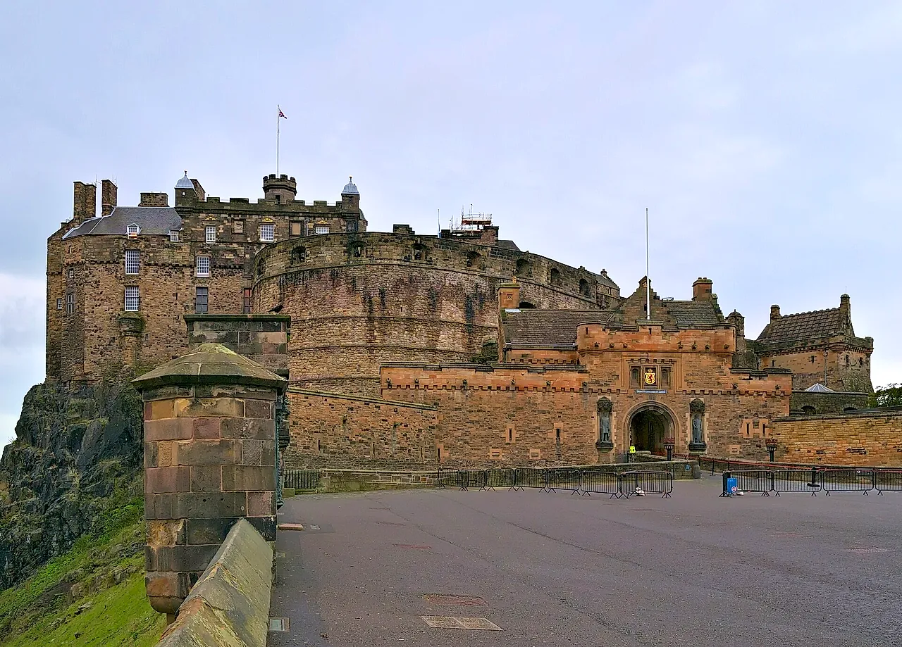 The castle Esplanade at the opening of the day, with the gatehouse and the castle walls seen across the empty parade ground